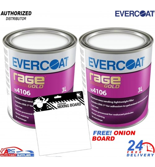 2X Evercoat 104106 Rage Gold Body Filler 3L + FOC indasa onion board